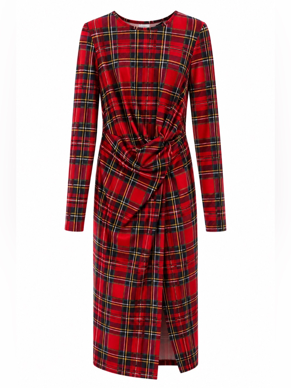 SHEIN Red Plaid Twist Front Midi Dress – Small – NWOT